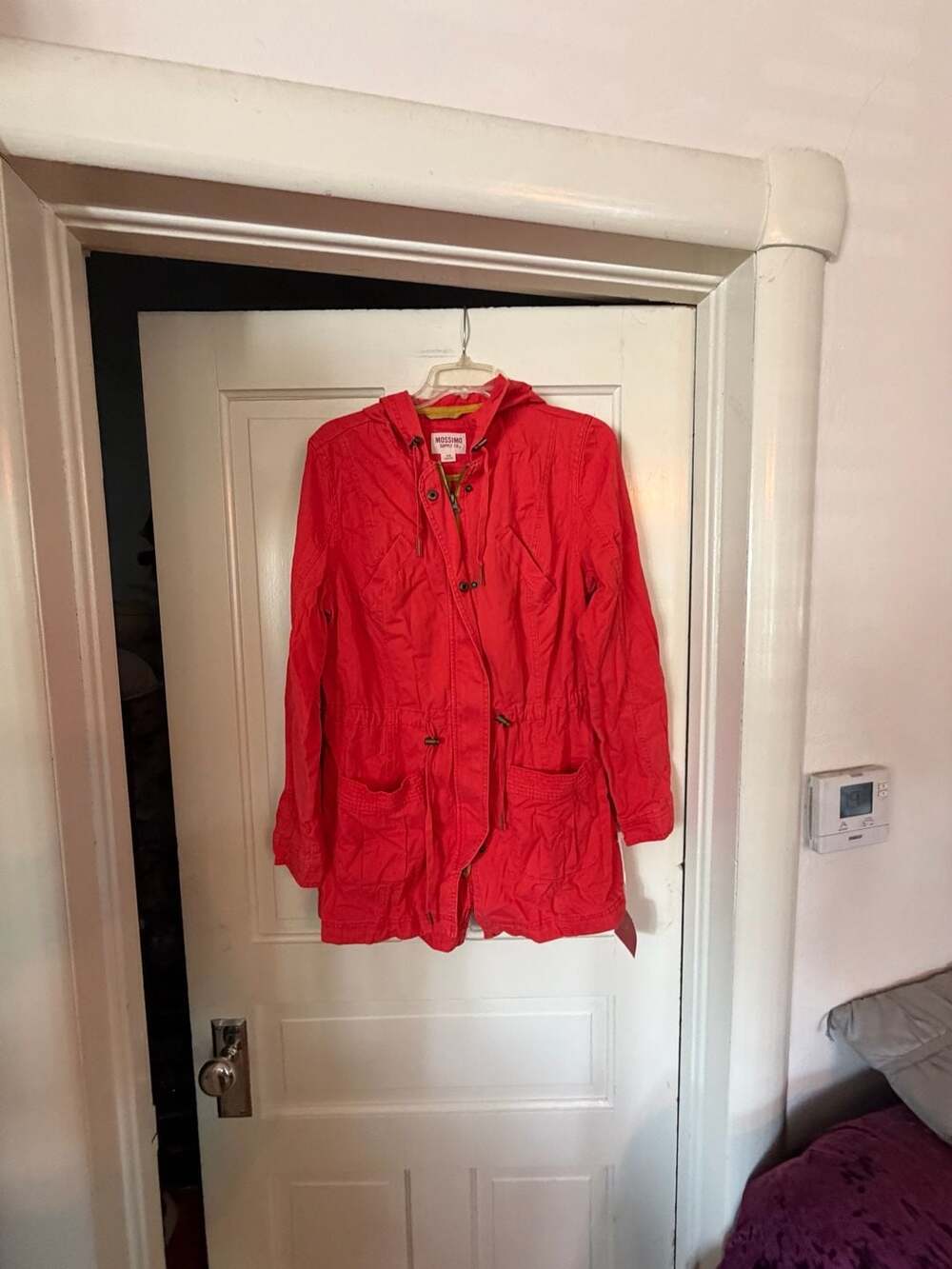 Mossimo Supply Co. Red Utility Jacket Hooded Anorak Drawstring Size L